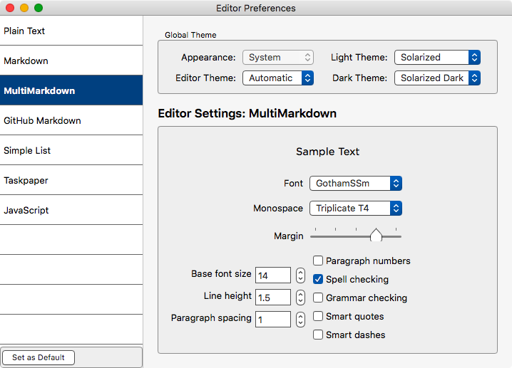 editor preferences